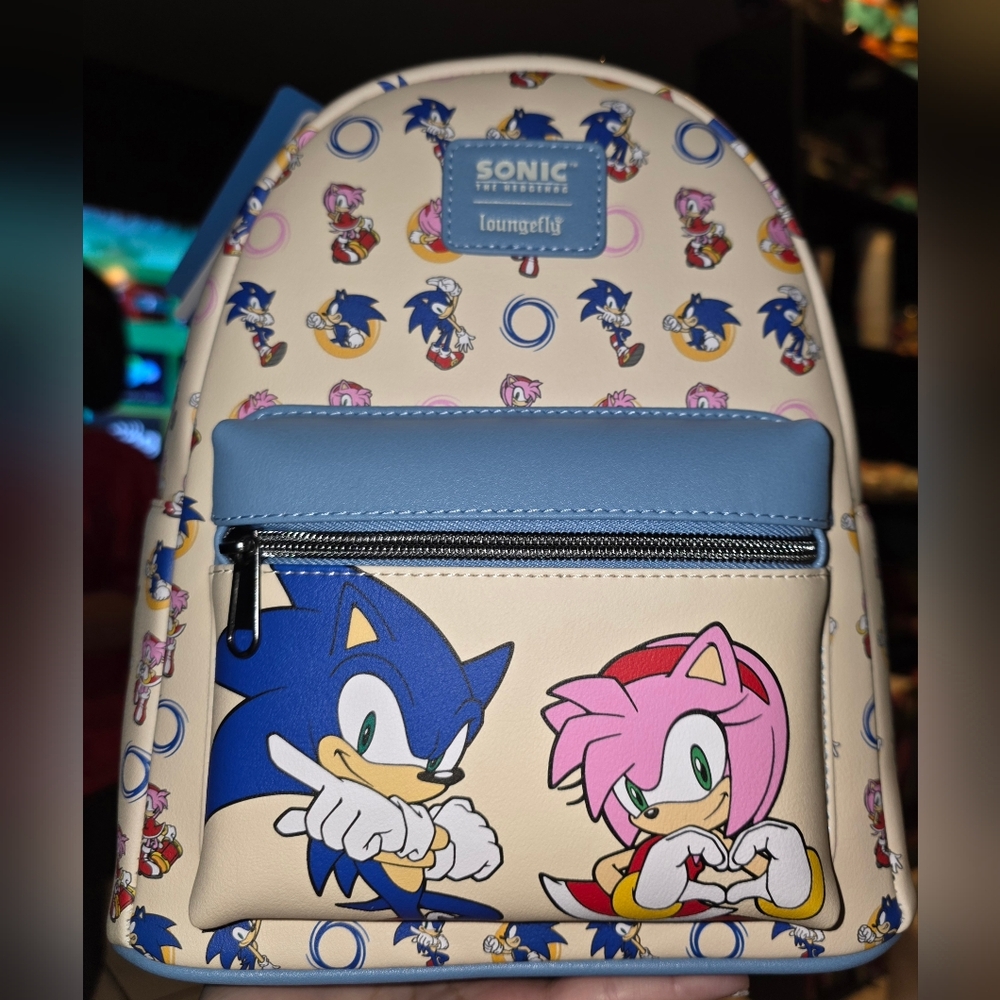 Brand New! Loungefly Sonic The Hedgehog Amy Rose & Sonic Mini Backpack